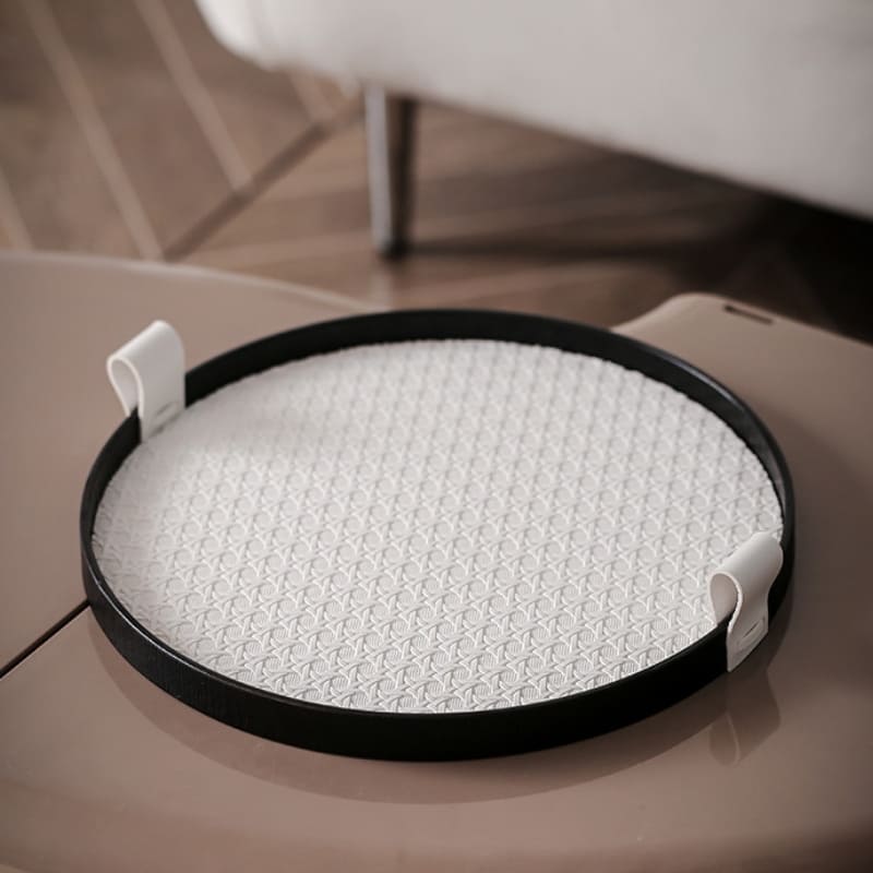 Round Decorative Tray for Bathroom/Living Room with Handle