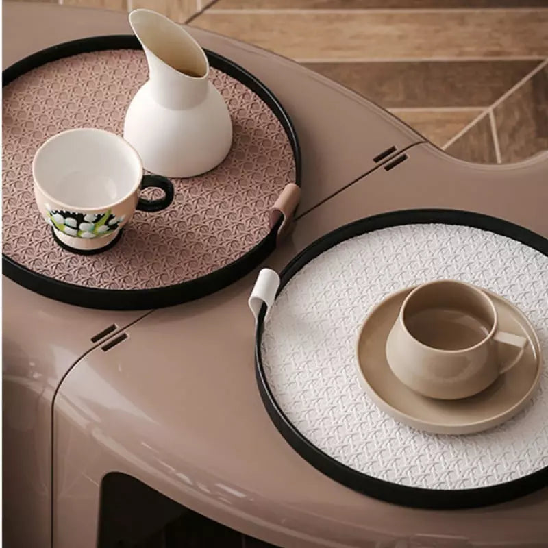 Round Decorative Tray for Bathroom/Living Room with Handle