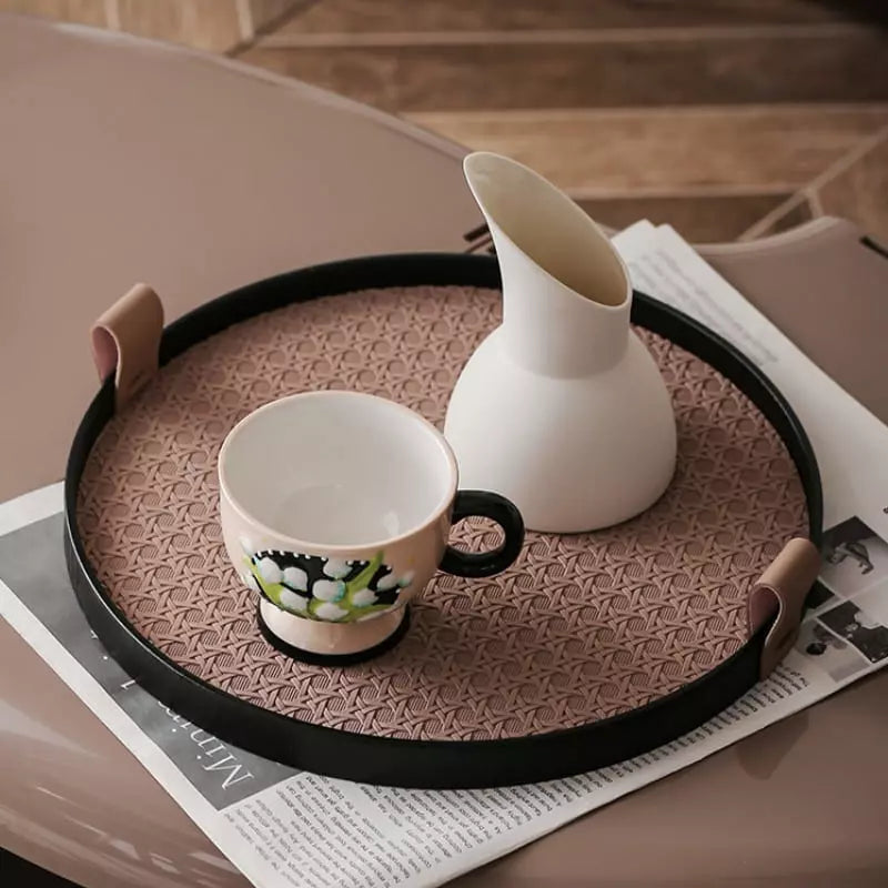 Round Decorative Tray for Bathroom/Living Room with Handle