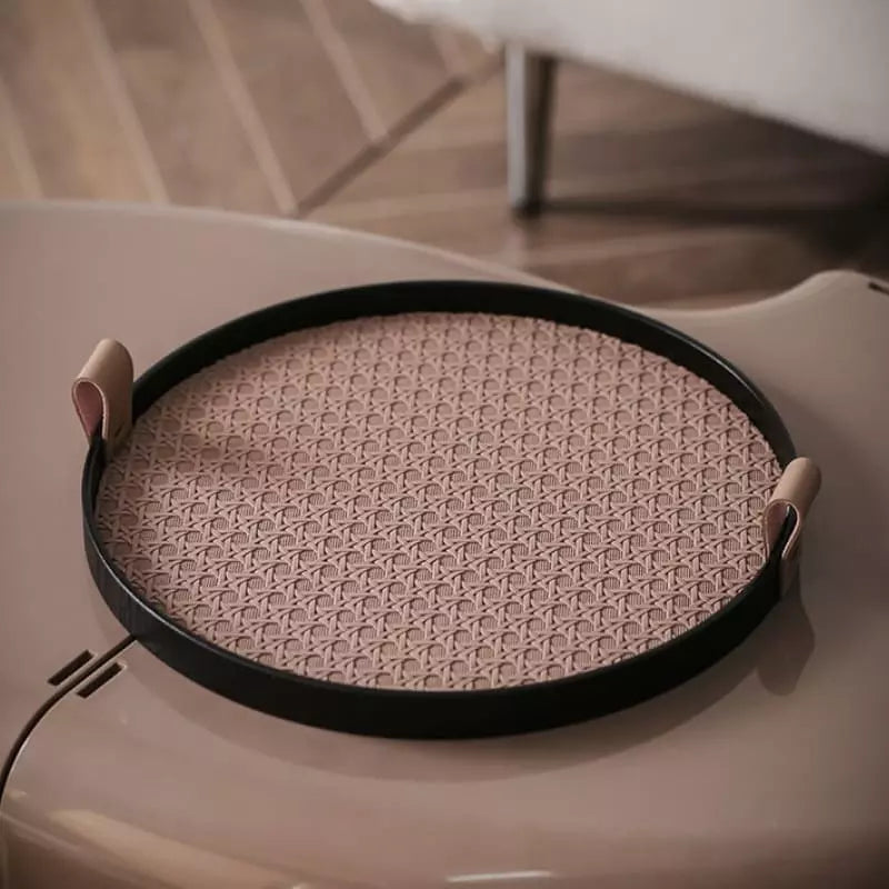 Round Decorative Tray for Bathroom/Living Room with Handle