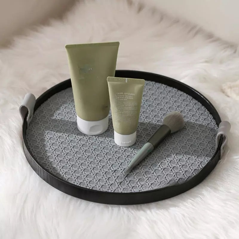 Round Decorative Tray for Bathroom/Living Room with Handle