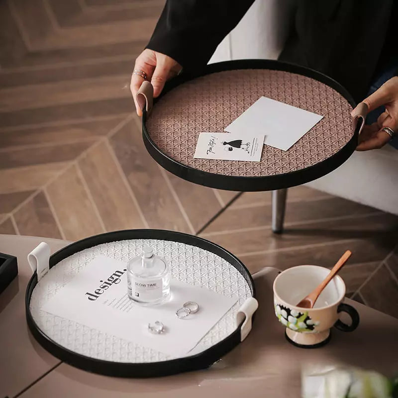 Round Decorative Tray for Bathroom/Living Room with Handle