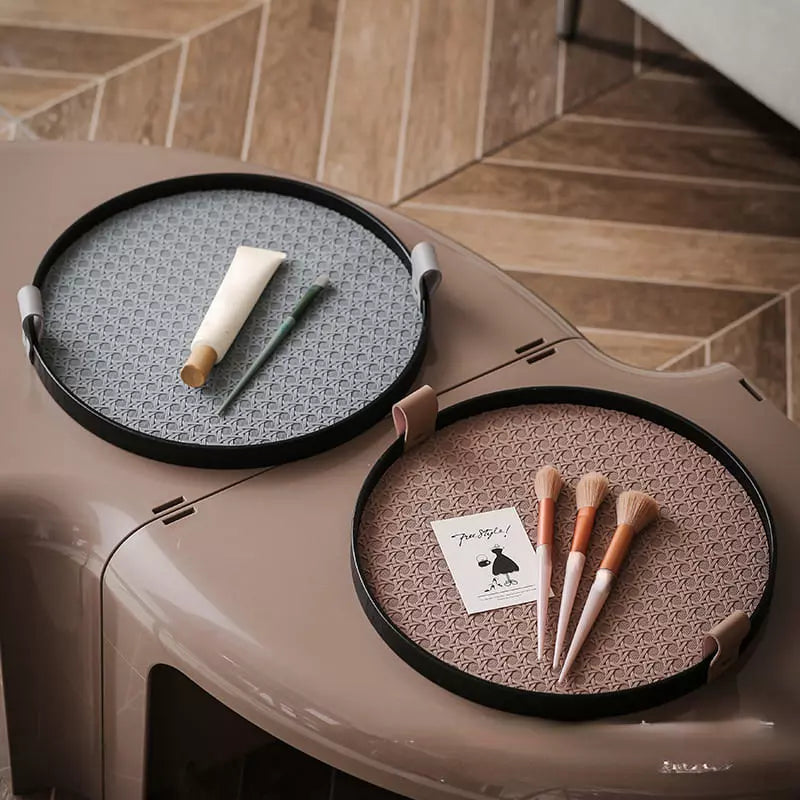 Round Decorative Tray for Bathroom/Living Room with Handle