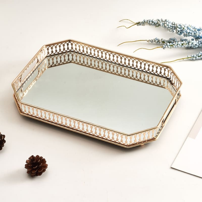 Rectangular Decorative Tray for Bathroom/Living Room with Mirror
