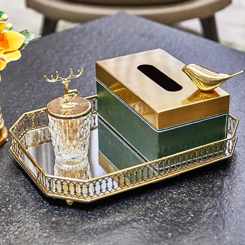 Rectangular Decorative Tray for Bathroom/Living Room with Mirror
