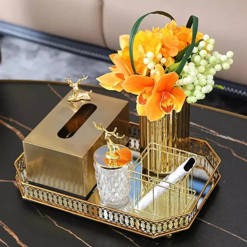 Rectangular Decorative Tray for Bathroom/Living Room with Mirror
