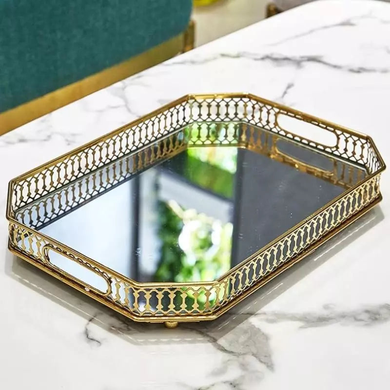 Rectangular Decorative Tray for Bathroom/Living Room with Mirror