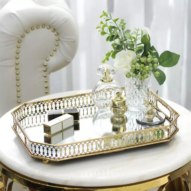 Rectangular Decorative Tray for Bathroom/Living Room with Mirror