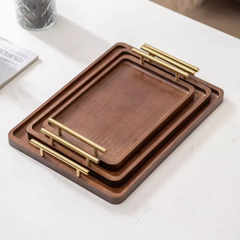 Rectangular Wooden Decorative Tray with Handle