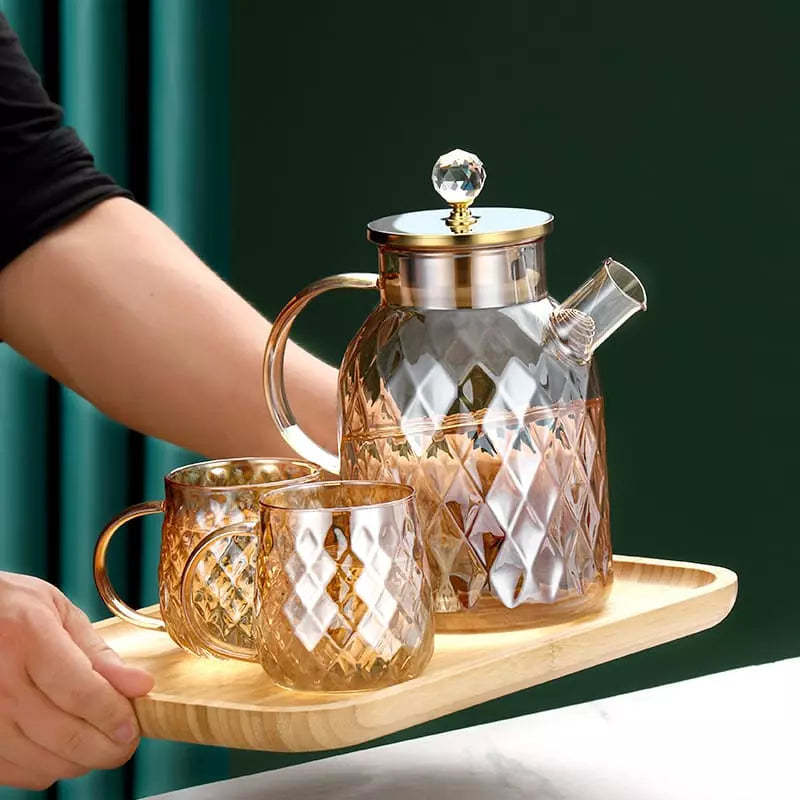 Borosilicate Glass Kettle with Stainless Steel Lid Diamond Polished