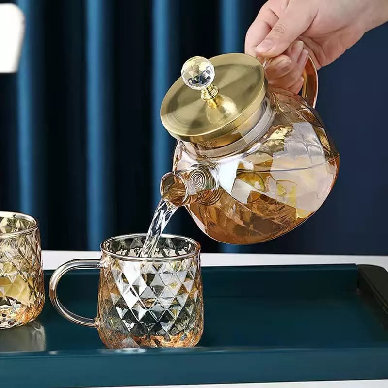 Borosilicate Glass Kettle with Stainless Steel Lid Diamond Polished