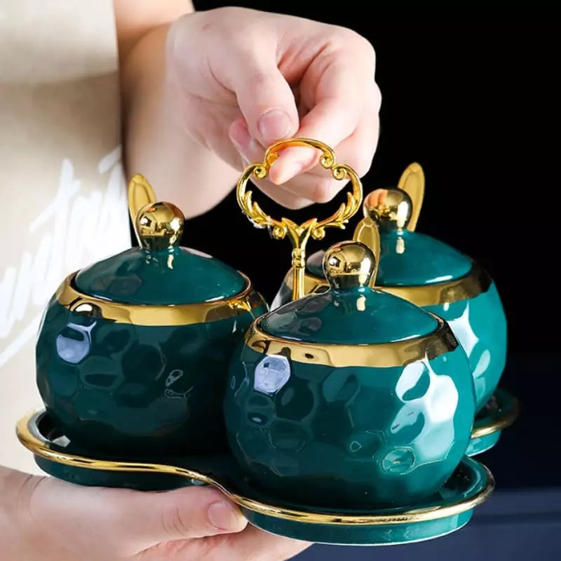 Ceramic Container Set Sugar and Salt Shaker Kit