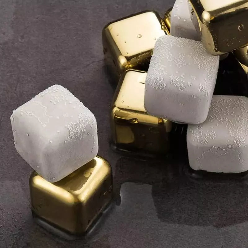Gold Stainless Steel Ice Cubes with Tongs