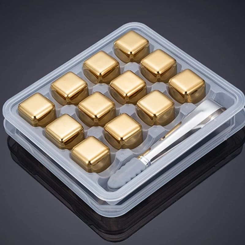 Gold Stainless Steel Ice Cubes with Tongs