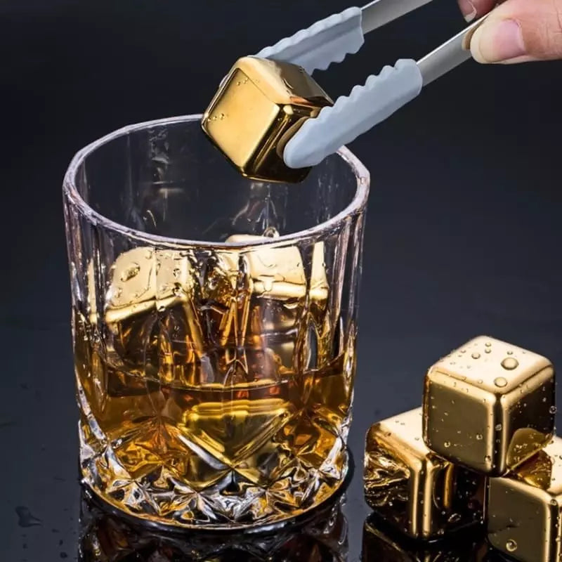 Gold Stainless Steel Ice Cubes with Tongs