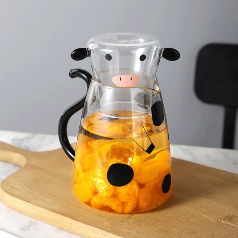 Borosilicate Glass Jar with Cow Design Cup