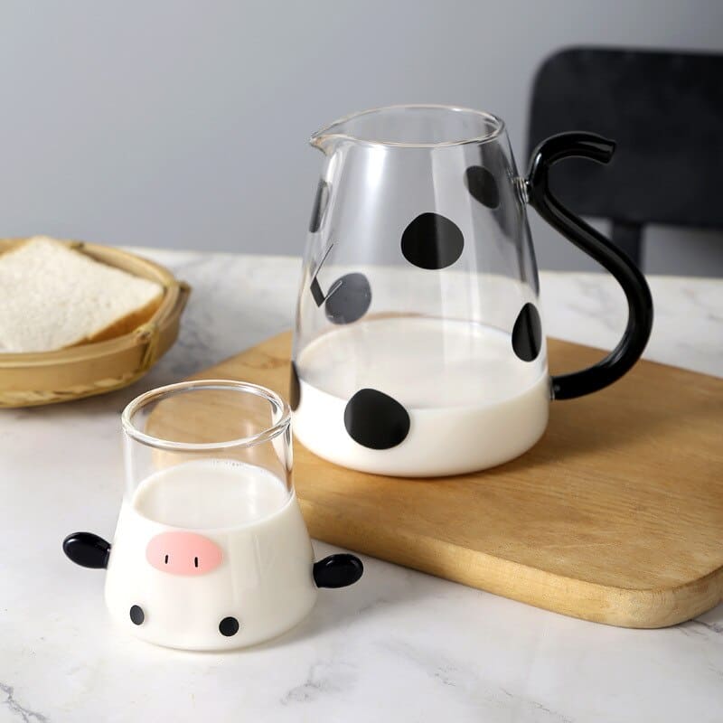 Borosilicate Glass Jar with Cow Design Cup
