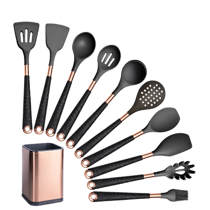 10-Piece Silicone Kitchen Utensil Kit with Organizer in Rose