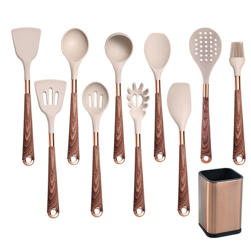 10-Piece Silicone Kitchen Utensil Kit with Organizer in Rose