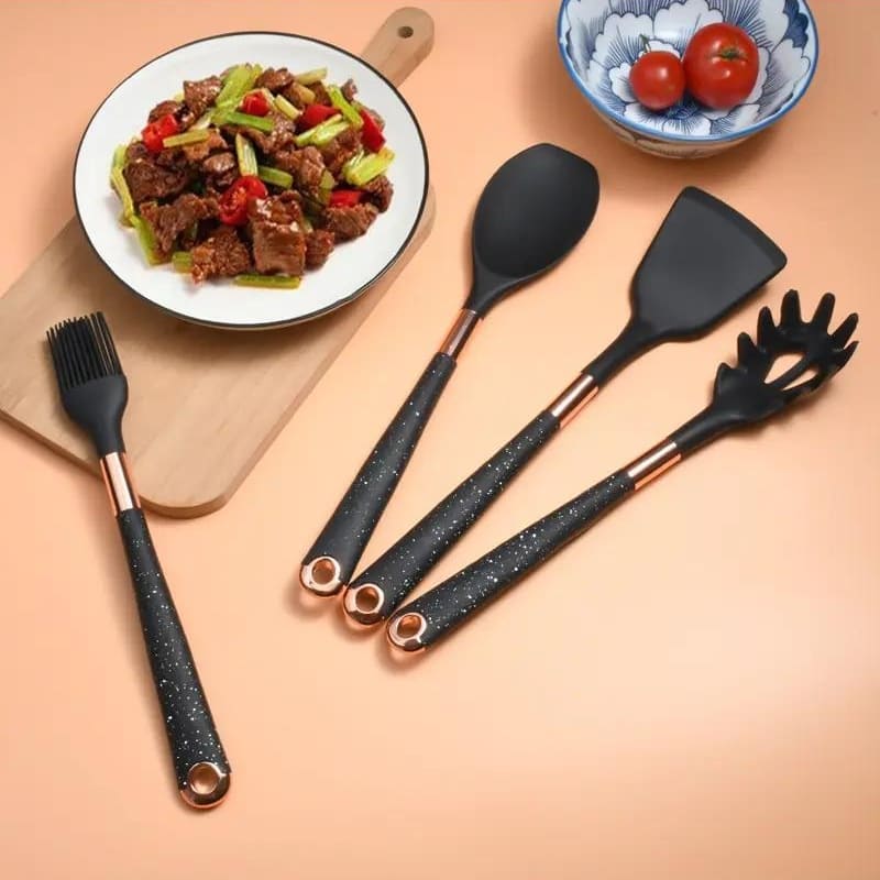 10-Piece Silicone Kitchen Utensil Kit with Organizer in Rose