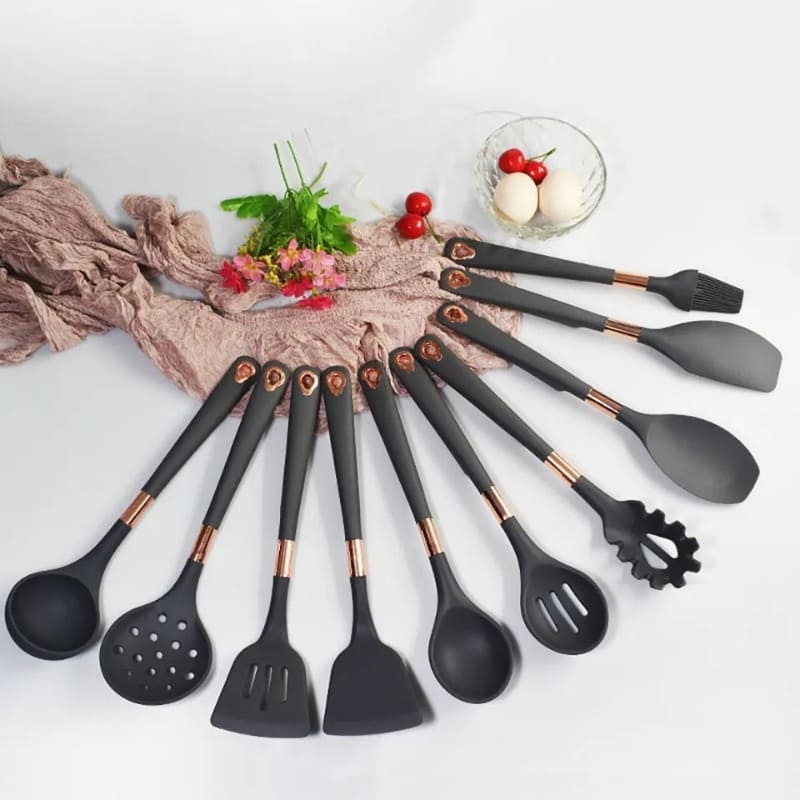 10-Piece Silicone Kitchen Utensil Kit with Organizer in Rose
