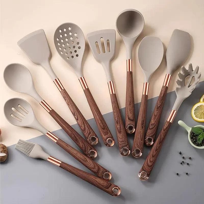10-Piece Silicone Kitchen Utensil Kit with Organizer in Rose
