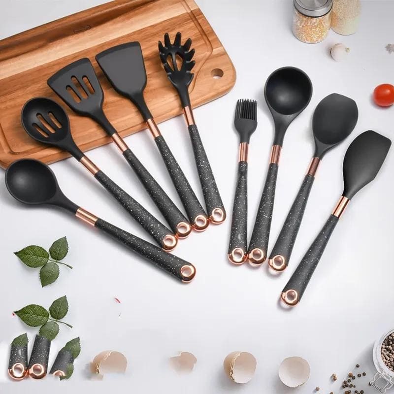 10-Piece Silicone Kitchen Utensil Kit with Organizer in Rose