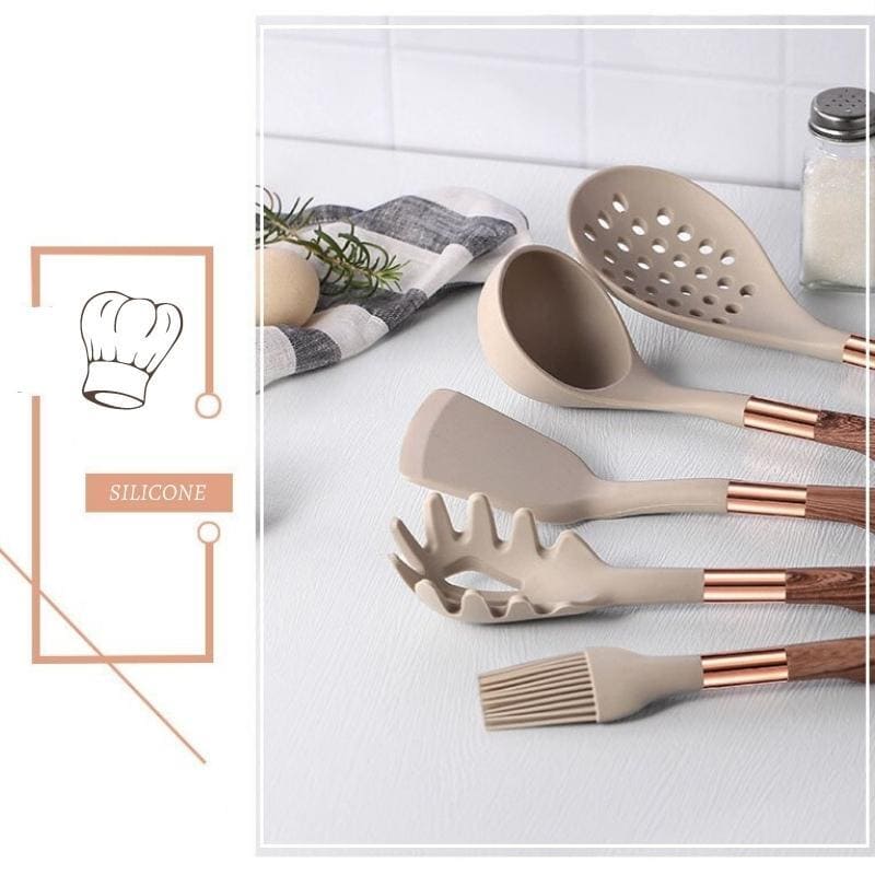 10-Piece Silicone Kitchen Utensil Kit with Organizer in Rose