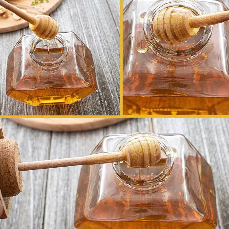 Glass Honey Jar with Wooden Lid and Spoon