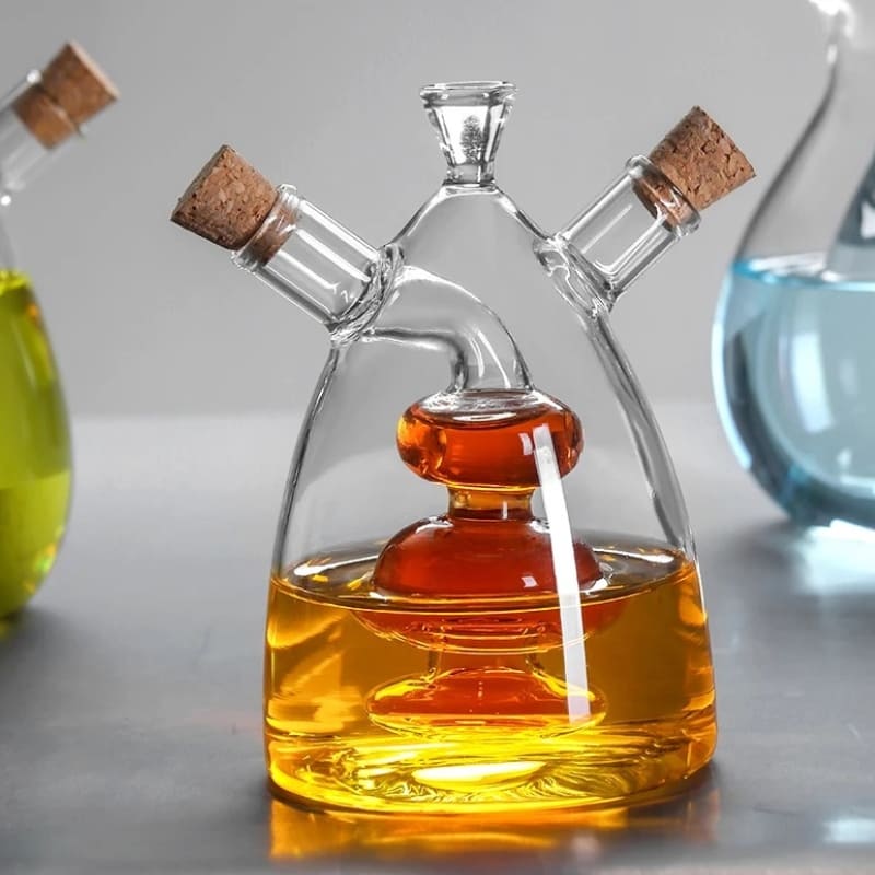 Glass Oil and Vinegar Bottle with Cork 2-in-1