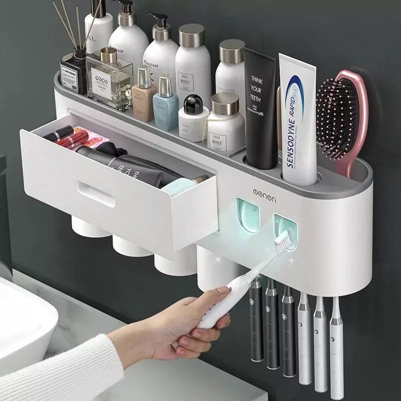 Toothbrush Holder Dispenser with Drawer and Cups