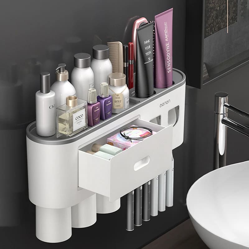 Toothbrush Holder Dispenser with Drawer and Cups
