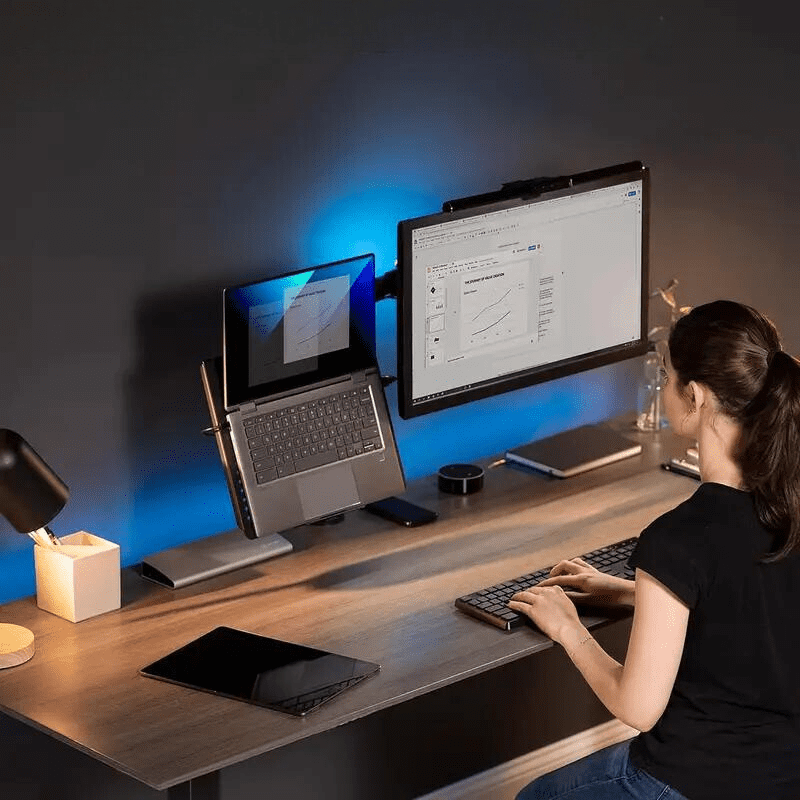 Articulating Monitor and Notebook Stand for Desk