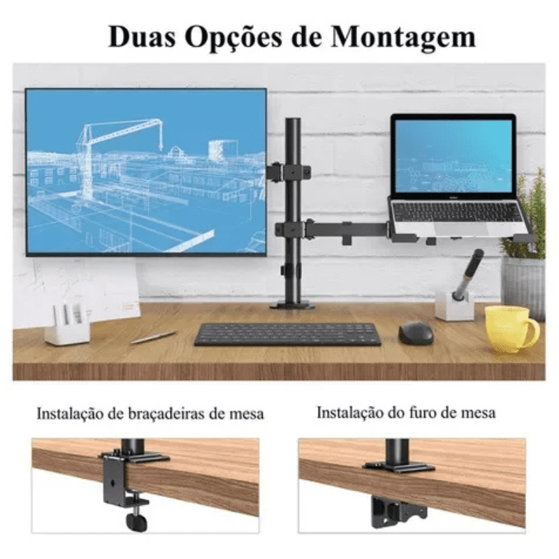 Articulating Monitor and Notebook Stand for Desk