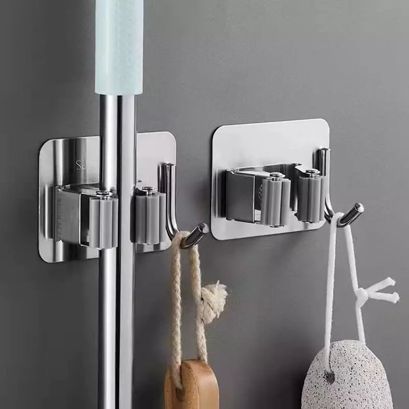 Wall-Mounted Adhesive Broom Holder