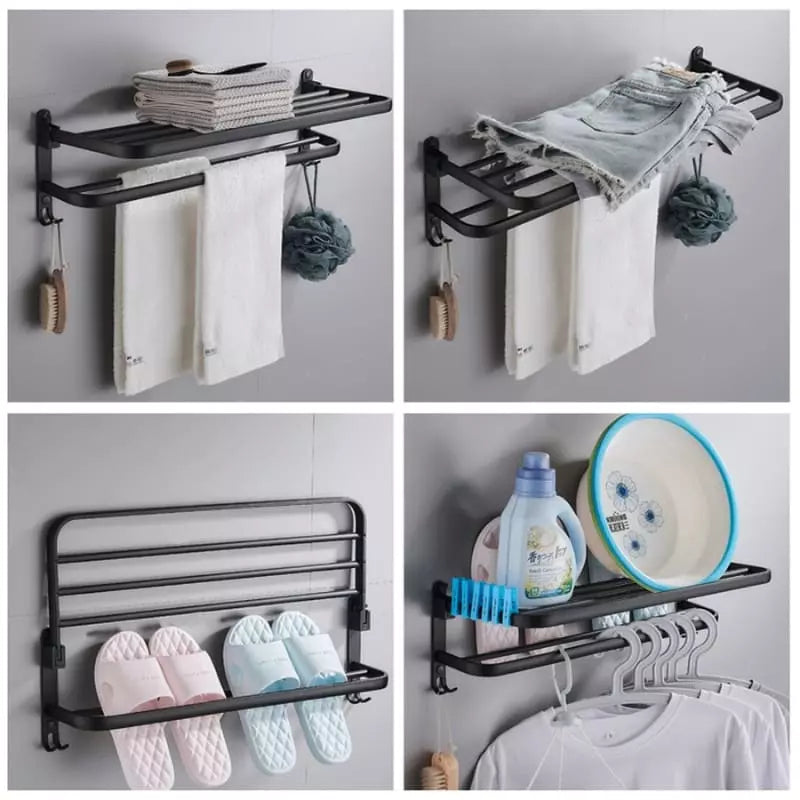Double Retractable Aluminum Bathroom Towel Holder