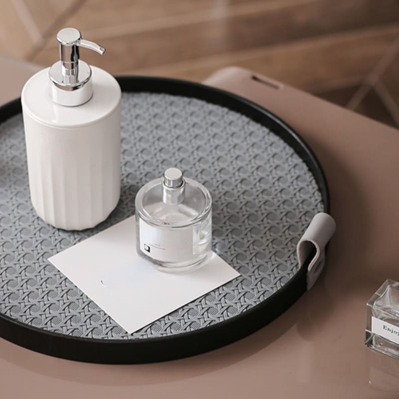 Round Decorative Tray for Bathroom/Living Room with Handle
