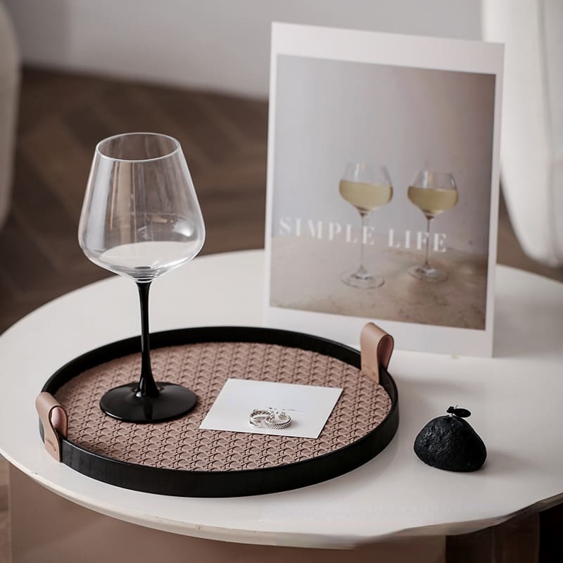Round Decorative Tray for Bathroom/Living Room with Handle