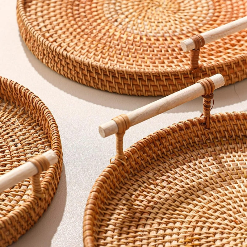 Handmade Round Rattan Wicker Decorative Tray