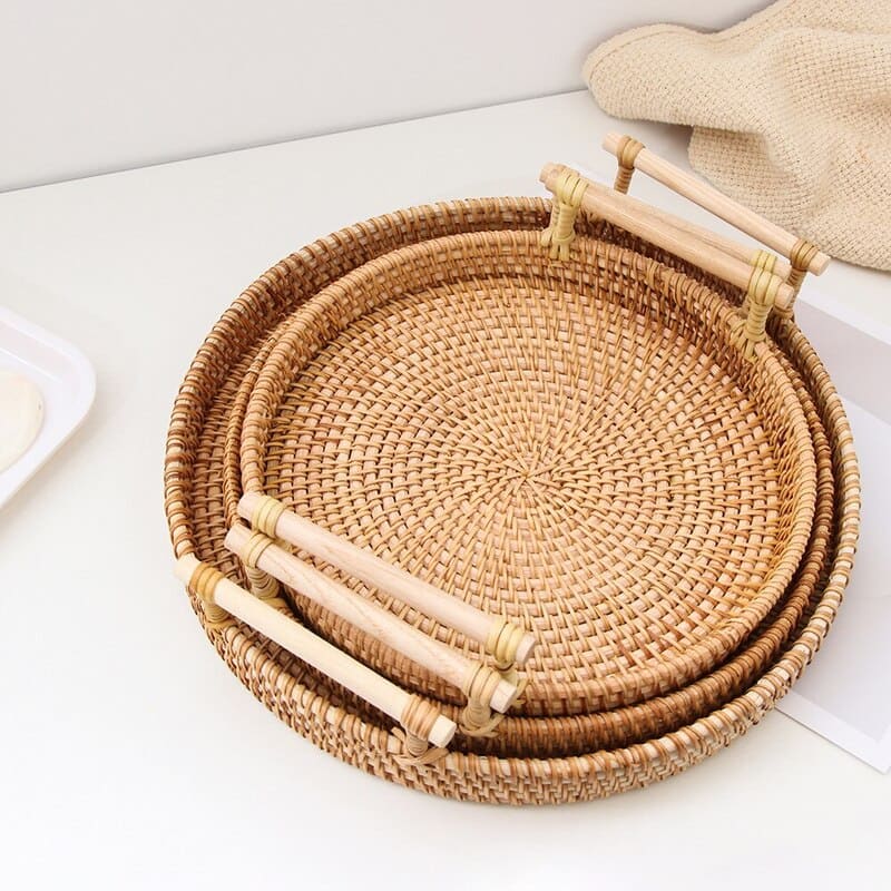 Handmade Round Rattan Wicker Decorative Tray