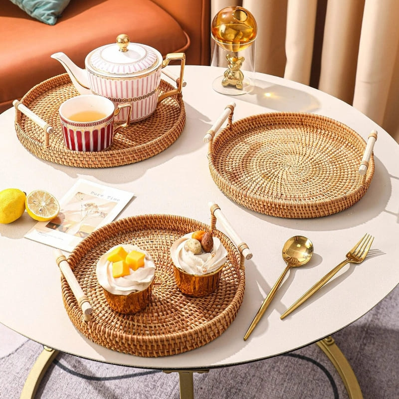 Handmade Round Rattan Wicker Decorative Tray