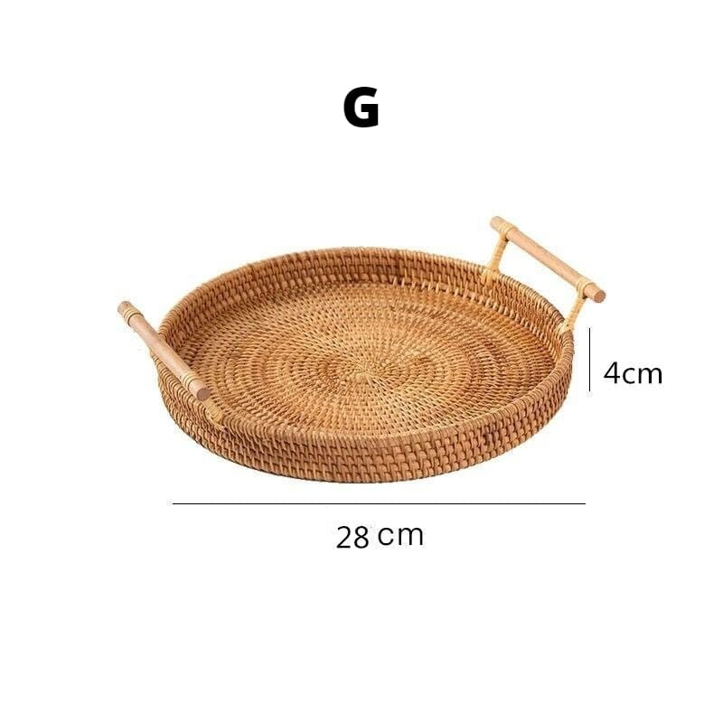 Handmade Round Rattan Wicker Decorative Tray