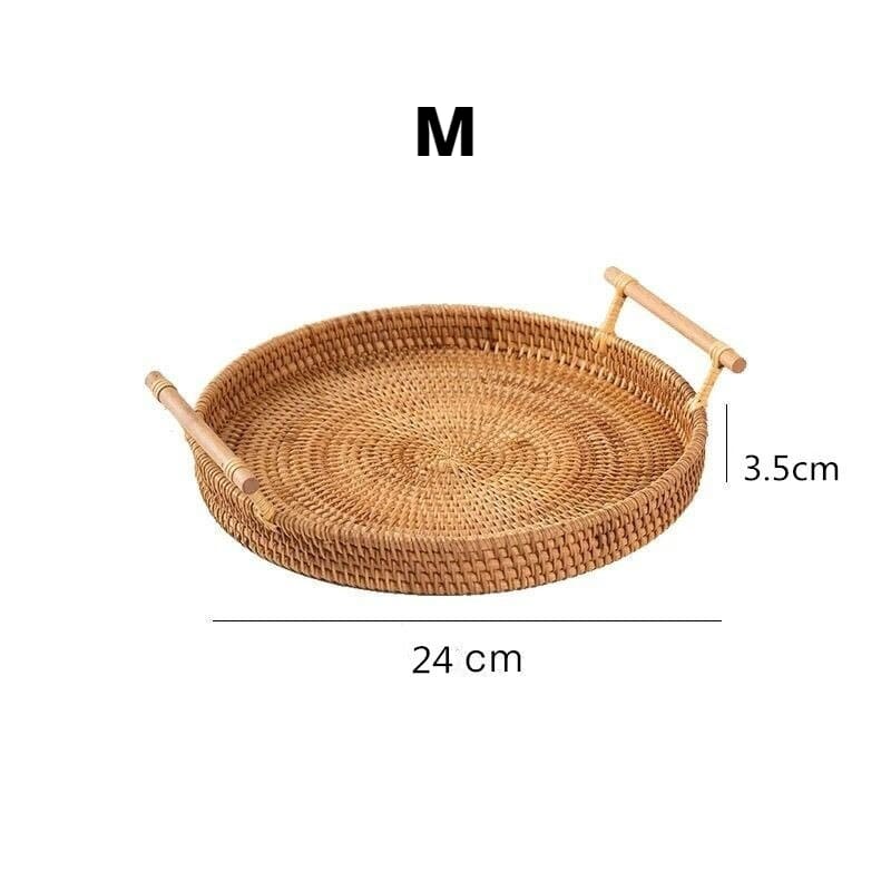 Handmade Round Rattan Wicker Decorative Tray