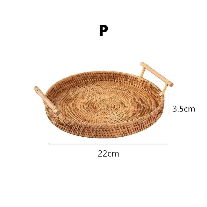 Handmade Round Rattan Wicker Decorative Tray
