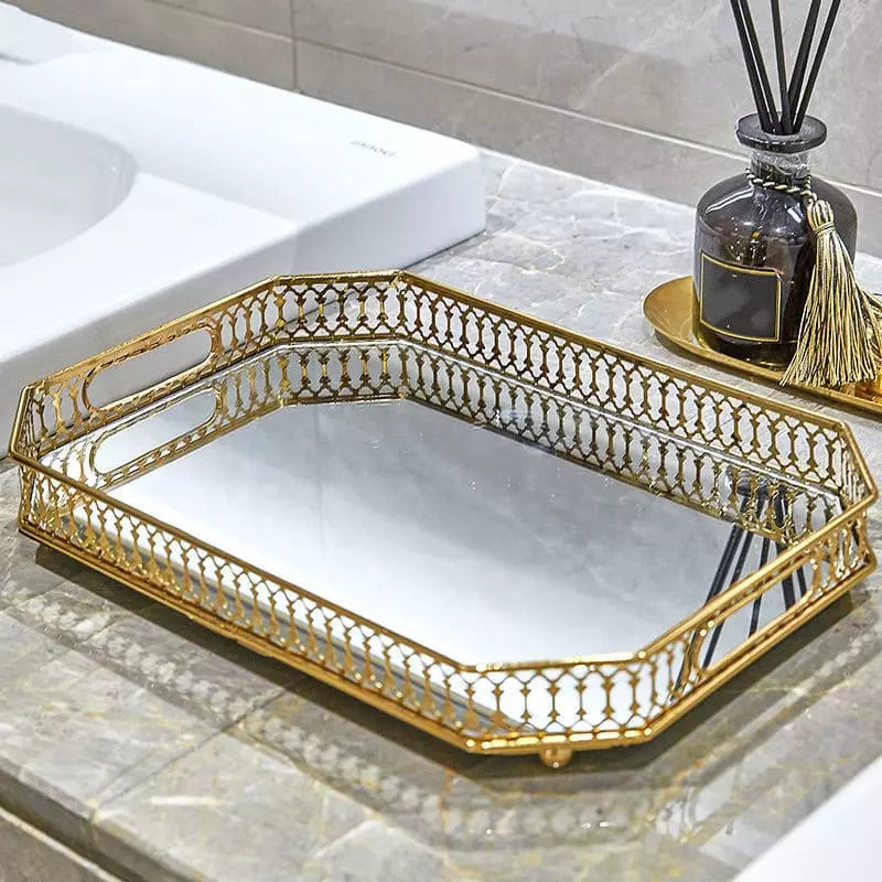 Rectangular Decorative Tray for Bathroom/Living Room with Mirror