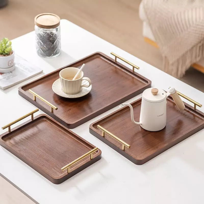 Rectangular Wooden Decorative Tray with Handle