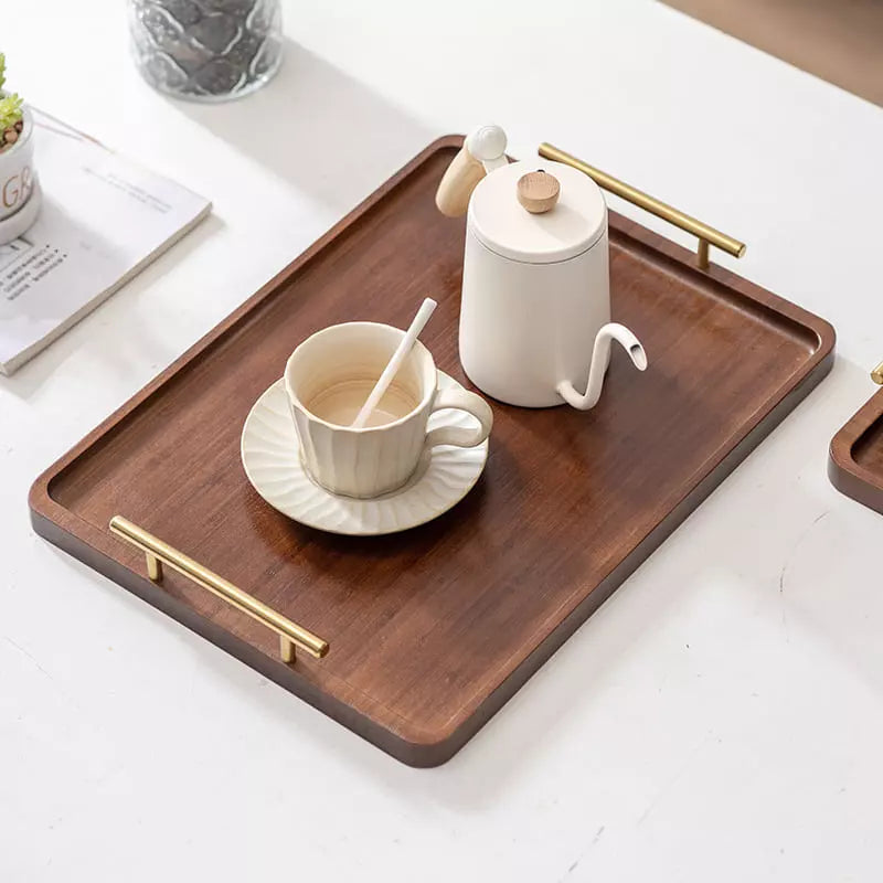 Rectangular Wooden Decorative Tray with Handle