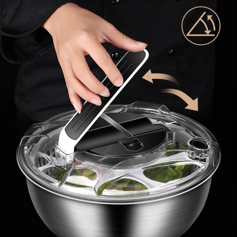 Polished stainless steel salad bowl drying centrifuge