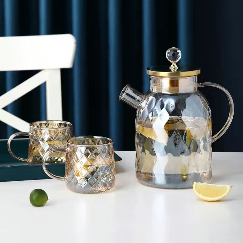Borosilicate Glass Kettle with Stainless Steel Lid Diamond Polished