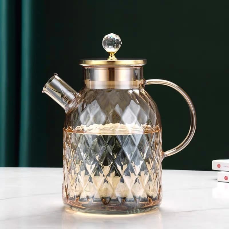 Borosilicate Glass Kettle with Stainless Steel Lid Diamond Polished